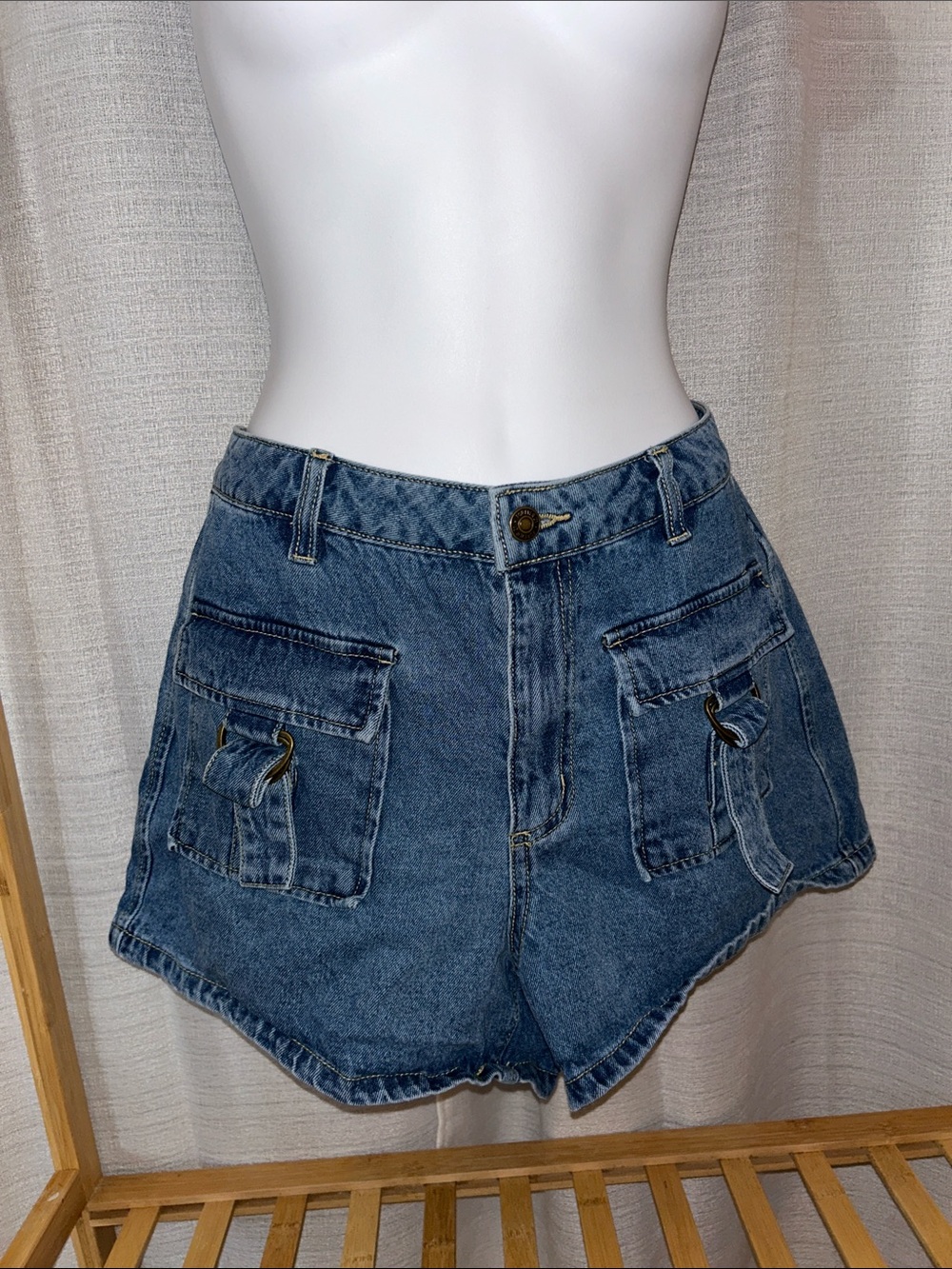 Cargo Denim Shorts - Blue
